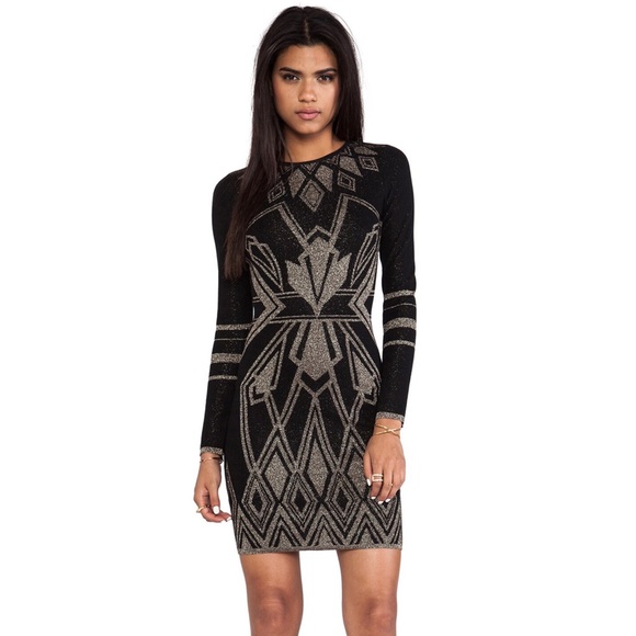 ALICE BY TEMPERLY “Ritz” Art Deco Beige & Bronze Shimmer Geometric Print Dress M - Picture 14 of 14